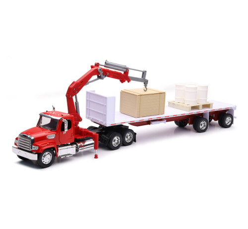 New Ray Freightliner 114SD Crane Truck with Flatbed and Accessories - Long Haul Trucker 1:32 New Ray Freightliner 114SD Crane Truck with Flatbed and Accessories - Long Haul Trucker 1:32
