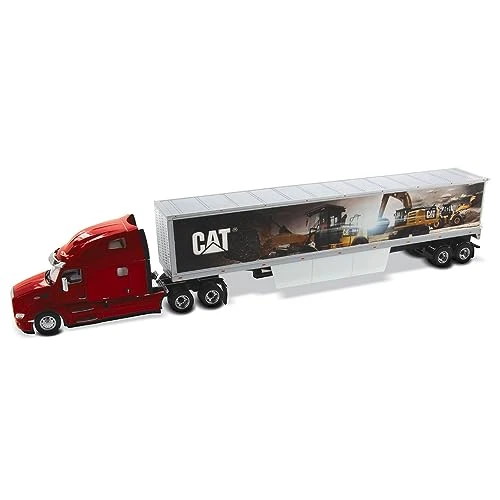 Diecast Masters 1:50 Scale Caterpillar Peterbilt 579 Ultraloft Tractor with CAT Mural Trailer | Transport Series Cat Trucks & Construction Equipment Model 85665