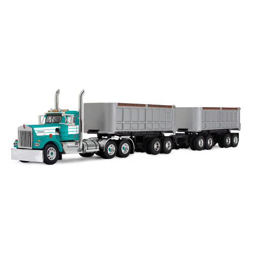 DCP Kenworth W900A Day Cab & 22’ Dual End Dump Trailers Turquoise/White 1/64 60-2281