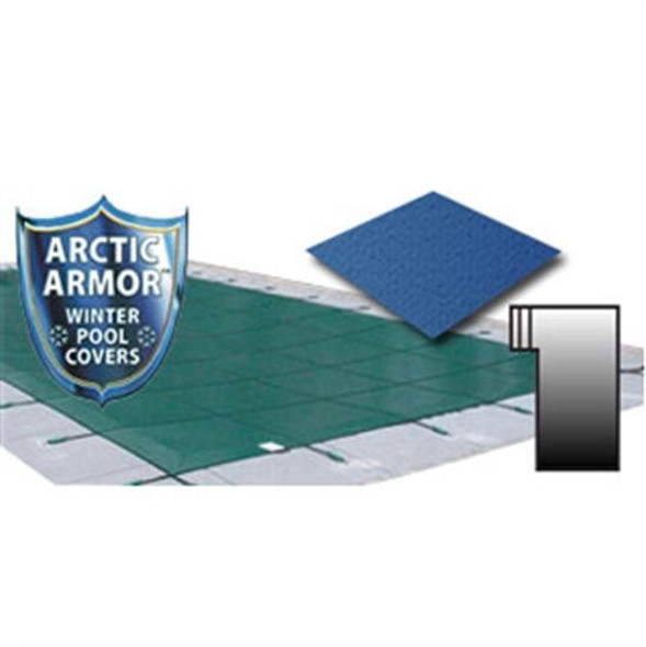 Arctic Armor 16' x 32' Ultra Light Solid Safety Cover w- 4' x 8' Left Step Section - Blue