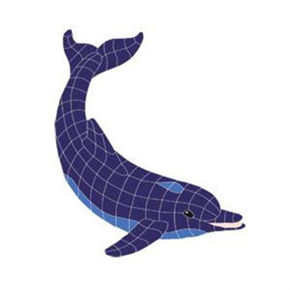 Artistry In Mosaics Aquatic Line Blue Downward Dolphin Mosaic Tile - Medium