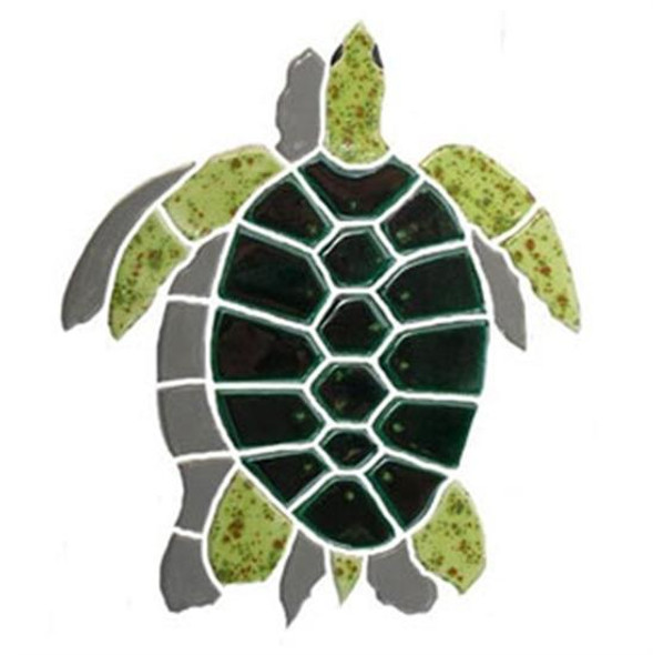 Artistry In Mosaics Shadow Line Large Green Turtle Shadow Mosaic Tile