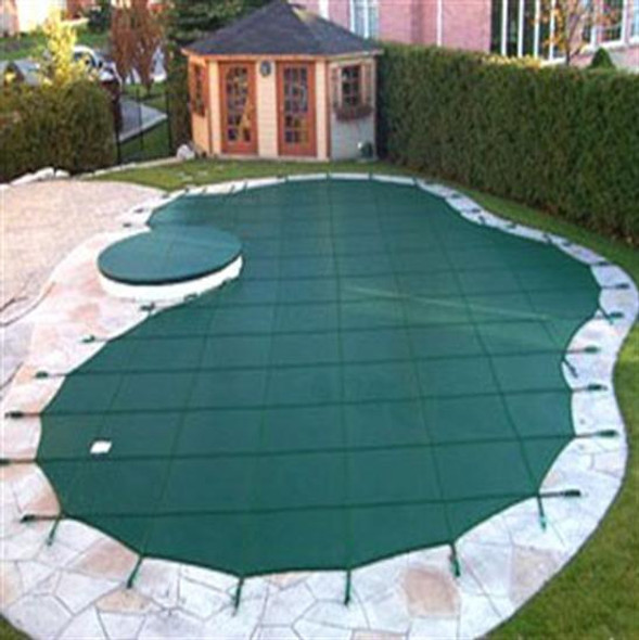 Mesh Safety Pool Cover -Pool Size: 16' x 32' Green Rectangle Center End Step Arctic Armor Gold 15 Yr Warranty