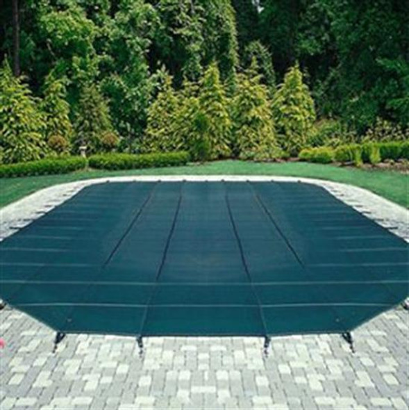 Mesh Safety Pool Cover -Pool Size: 18' x 36' Green Rectangle Left Step Arctic Armor Silver 12 Yr  Warranty