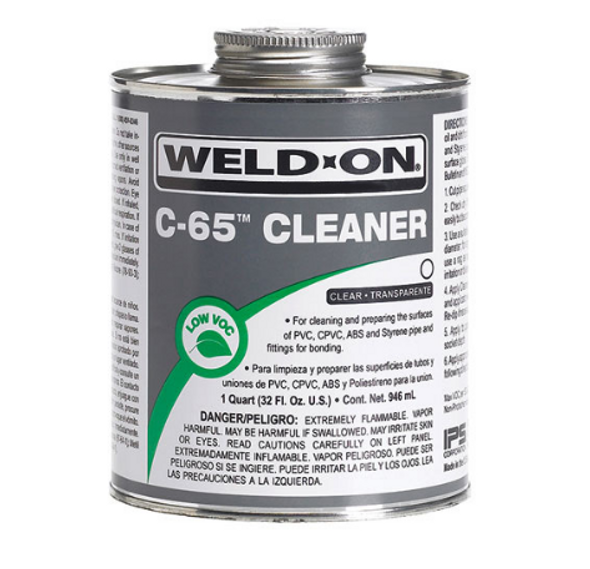 Weld-On C-65 Pipe Cleaner for ABS, PVC, CPVC, and Styrene, Clear, 1 Quart IPS Corporation - 10201