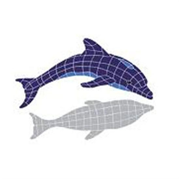 Artistry In Mosaics Shadow Line Blue Dolphin Diving Shadow Mosaic Tile - Medium