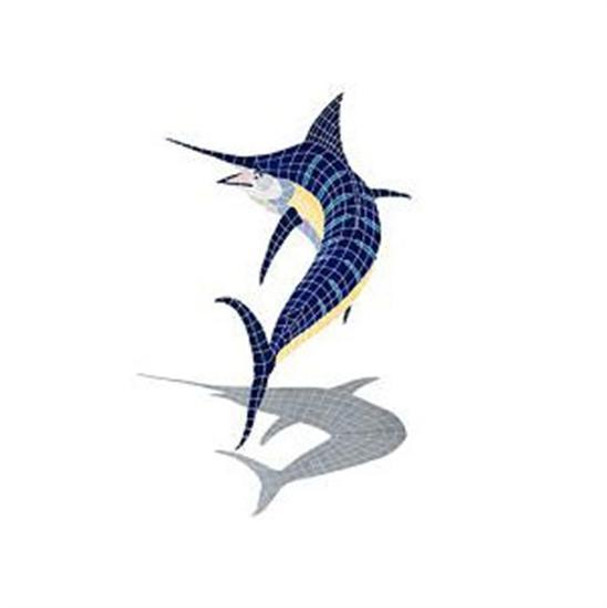 Artistry In Mosaics Shadow Line Multi Color Action Marlin Shadow Mosaic Tile - Large