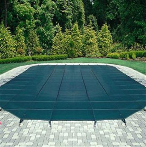 Mesh Safety Pool Cover -Pool Size: 16' x 36' Blue Rectangle Left Step Arctic Armor Silver 12 Yr  Warranty