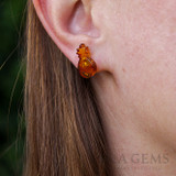 Pineapple Shape Fruit Earrings Silver/amber Colour Cognac