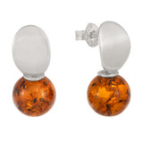 Modern Design Earrings Amber Silver 925 Sterling Ball Cognac