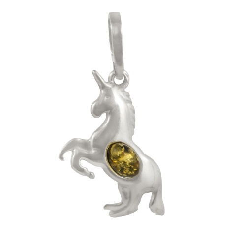 Unicorn Horse Animal Shape  Pendant Silver/amber Colour Green