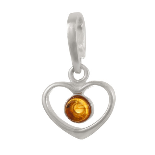 Small Heart Shape Pendant Silver Amber Colour Cognac