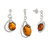 Abstract Teardrop Shape Design Earrings And Pendant Set Silver Amber