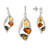 Three Colour Leaf Abstract Earrings And Pendant Set Silver Amber