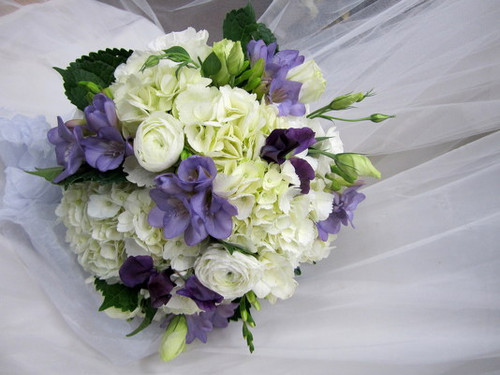 Roses, Hydrangea, Freesia, Ranunculus Bouquet