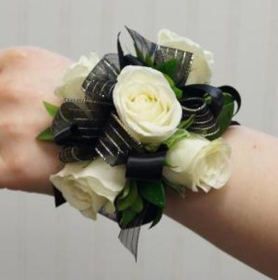 White Rose Black Bow Corsage