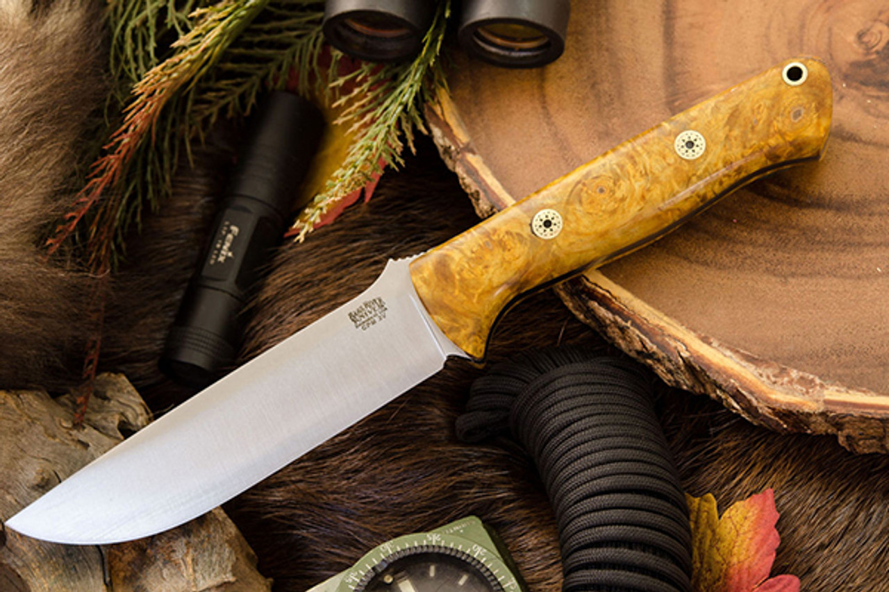 Bark River Knives: Bravo 1.25 - CPM 3V - Glow in the Dark Pinecone - Blue  Liners - Hollow Brass Pins - Rampless