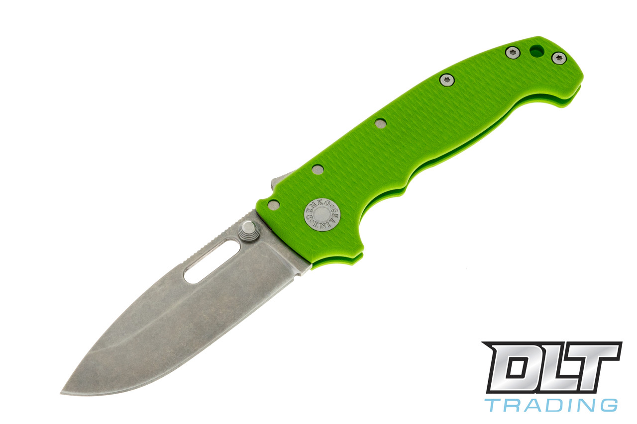 Demko MG AD20S Elmax - Slotted Drop Point - Neon Green G-10 - DLT