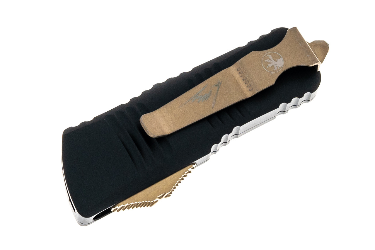 TiNY KLASH Low フローティング #blood 'n bone Microtech 819-13S Mini Troodon Hellhound - Black Handle - Bronze