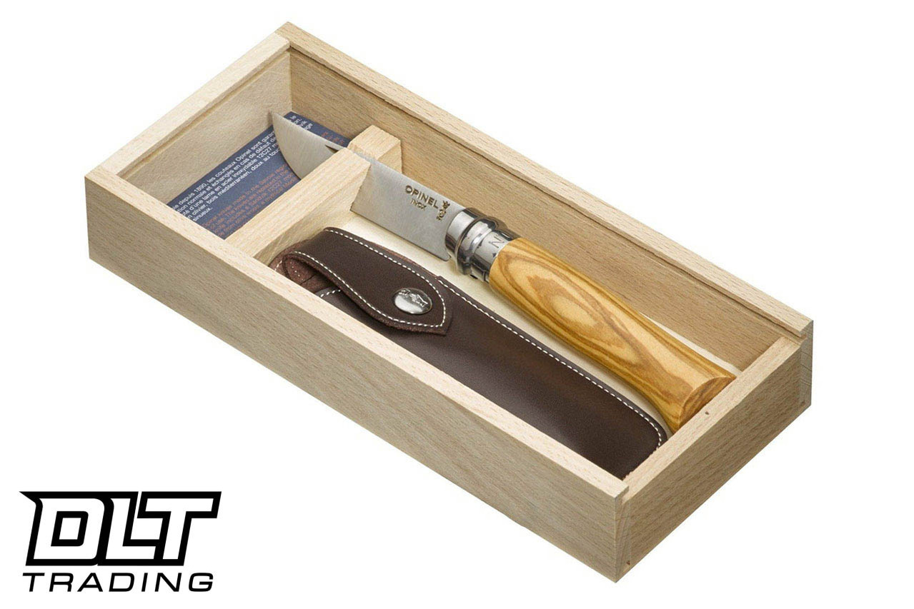 Opinel No 8 Olive Wood Folding Knife with Sheath - Gift Box - DLT