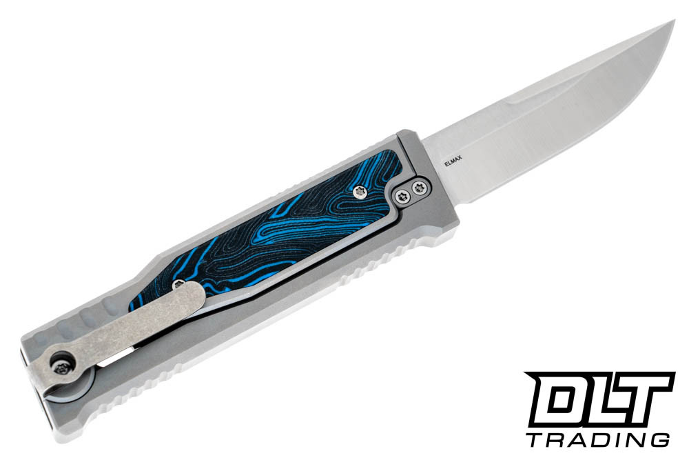 Reate EXO-M Elmax Drop Point - Blue & Black Damascus G-10 - DLT