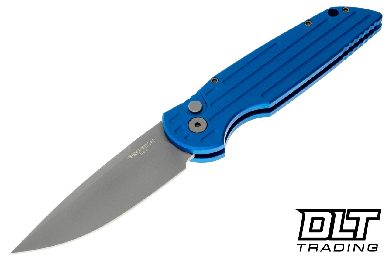 Pro-Tech TR-3 - Blue Handle - Bead Blasted Blade - DLT Trading