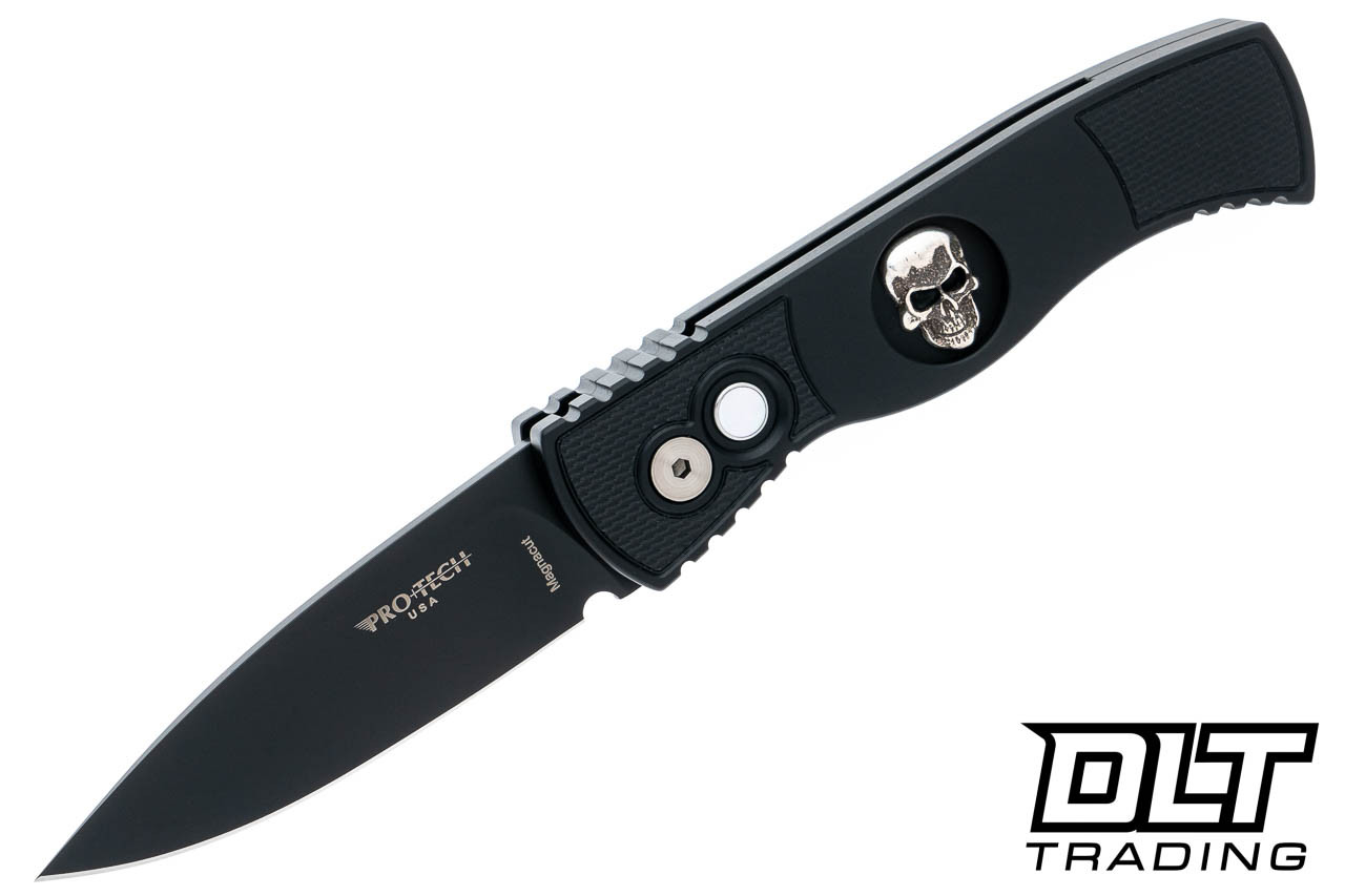 Pro-Tech TR-2 - Black Textured handle - Sterling Silver Skull