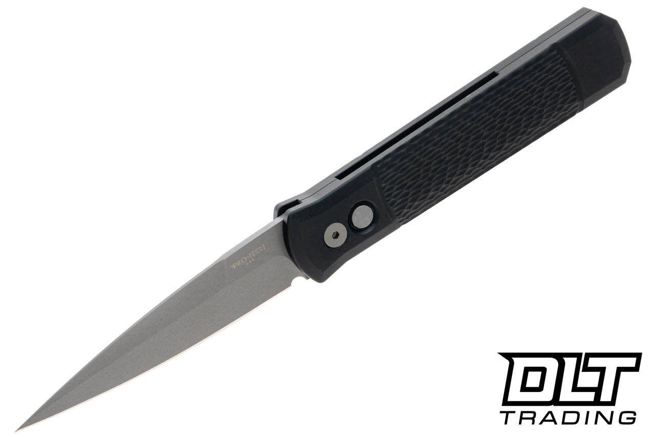Pro-Tech Godfather - Black Jigged Handle - Blasted Blade - DLT Trading