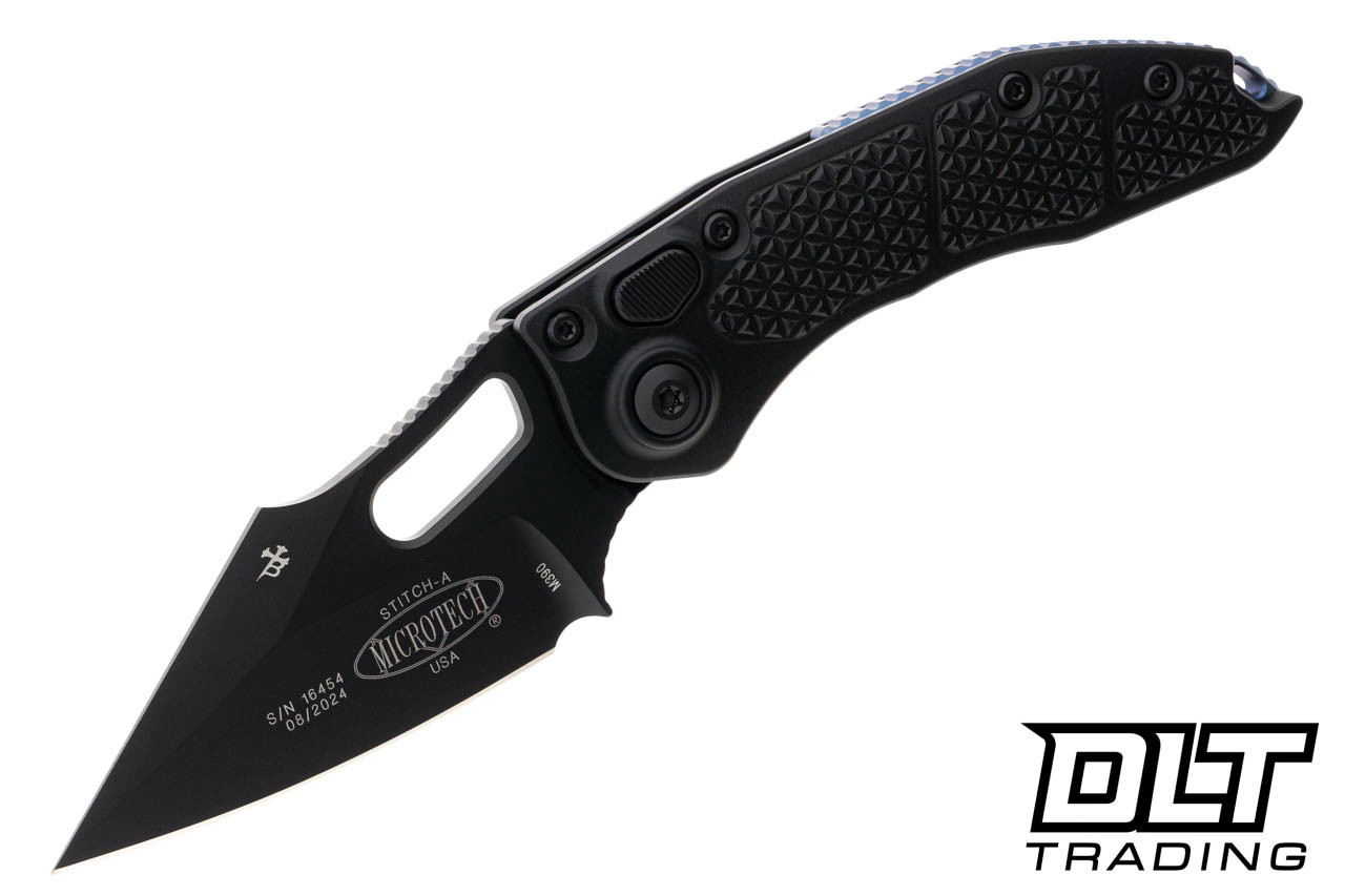 Microtech 169-1BK-A1TI Stitch S/E - Black Handle - Black Blade - Blue ...