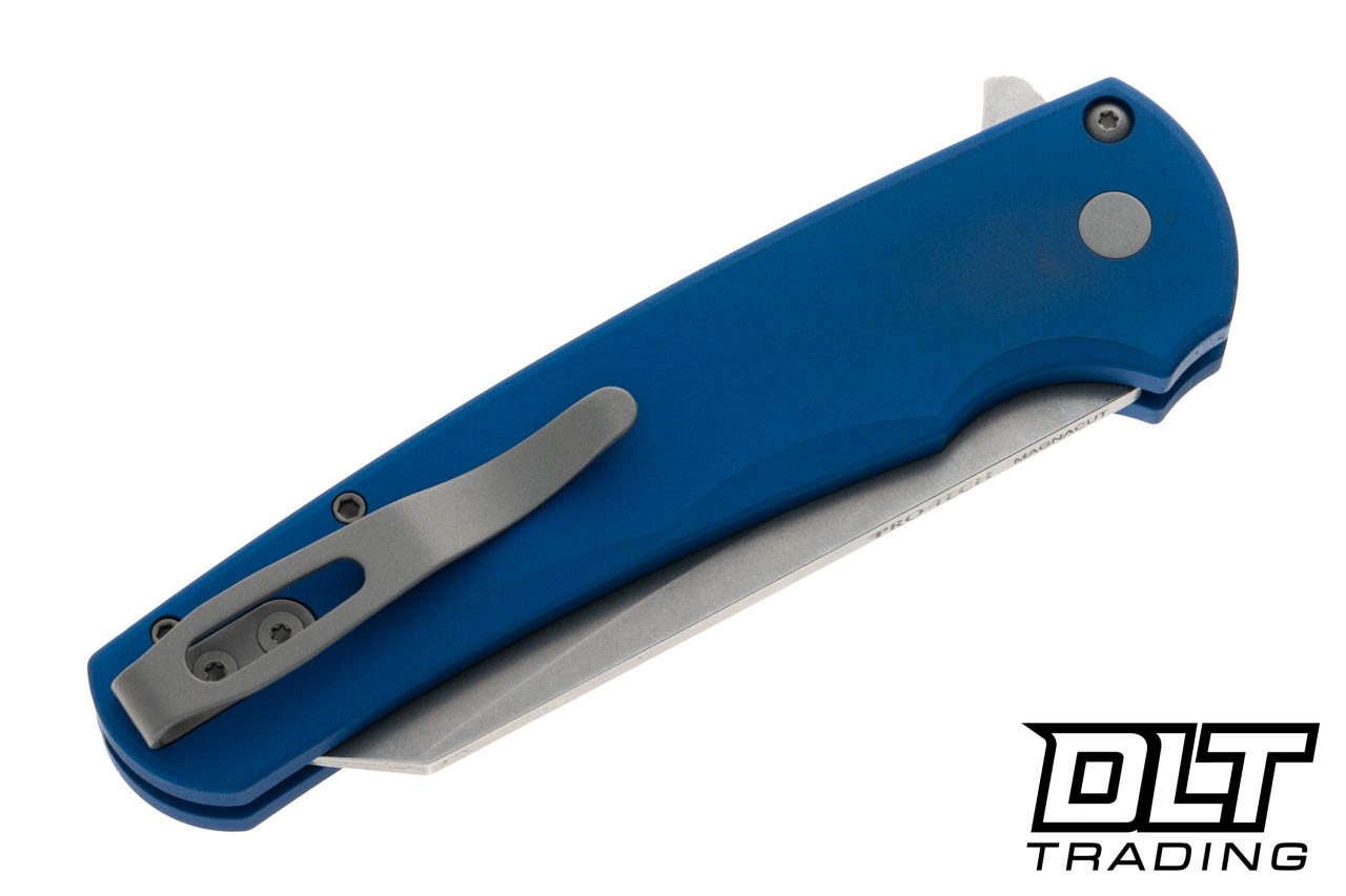 Pro-Tech Malibu Manual Flipper Knife | Blue Handle | Stonewashed