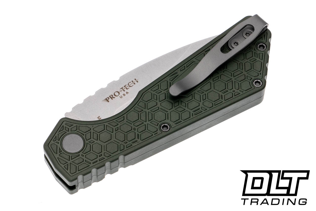 Pro-Tech Strider PT+ - Green Gridlock Handle - Stonewashed