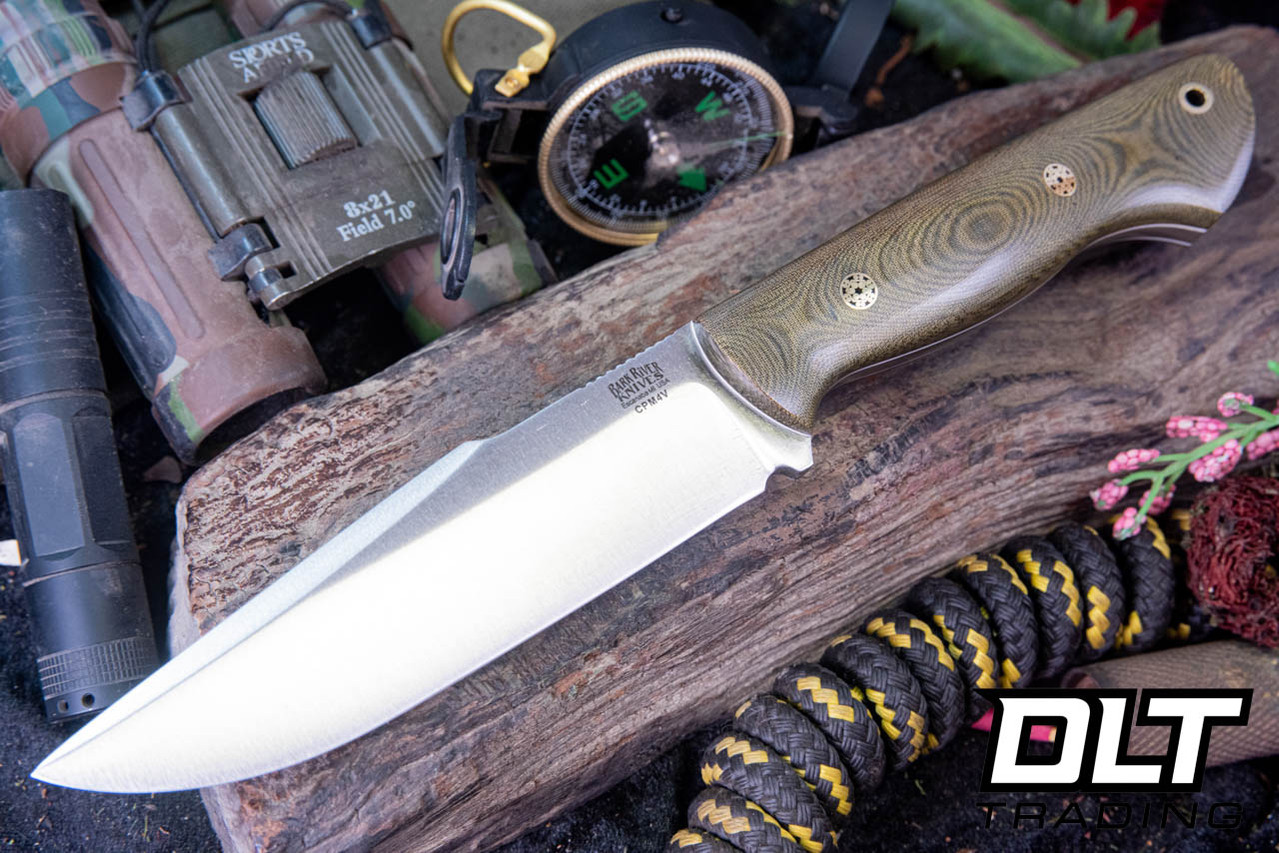 Bark River Hellkat Utility 4V Green Linen Micarta - White Liners
