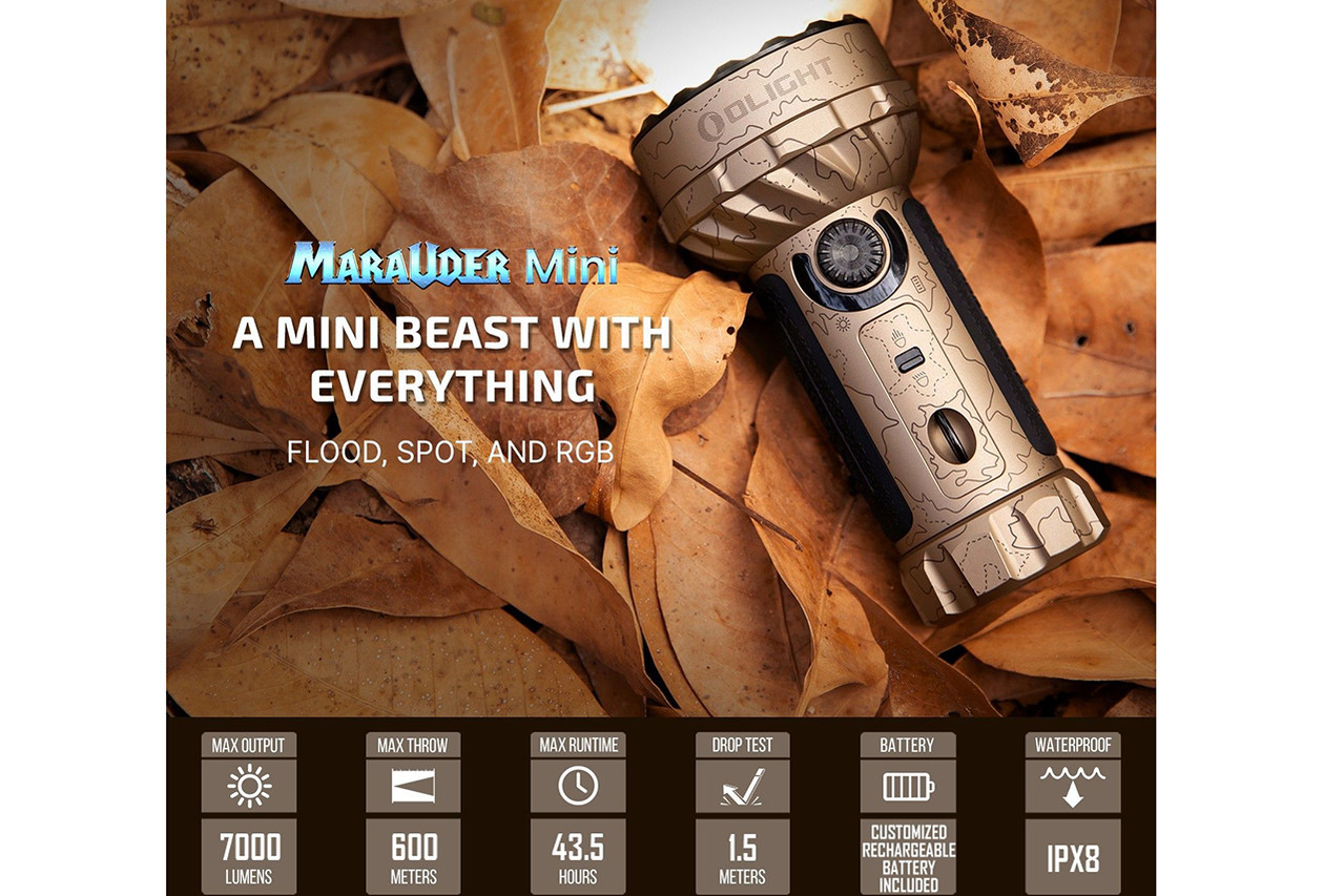 Olight Marauder Mini Desert Terrain | 7000 Lumen Flood/Spot + RGB