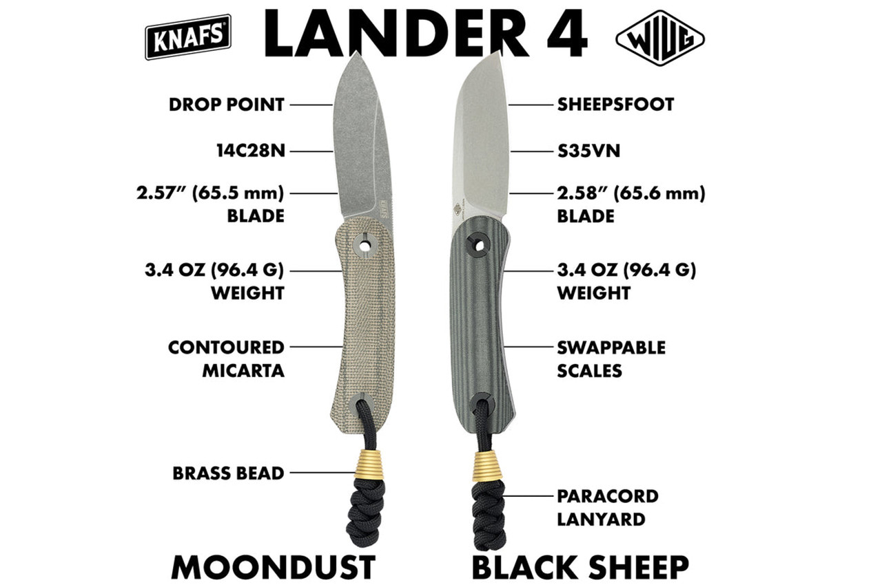 KNAFS Lander 4 Fixed Blade - Black Sheep - Black Micarta