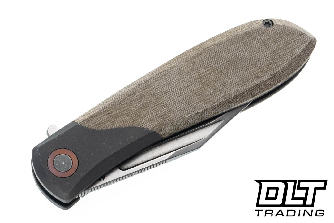 Jack Wolf Scuffle - Green Linen Micarta - Stonewash S90V Blade