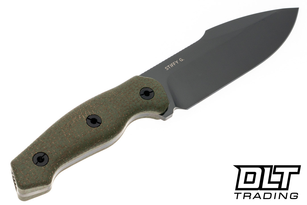 Kunwu Stiffy G - Olive Green Micarta - DLC Assab 88 Blade - Kydex