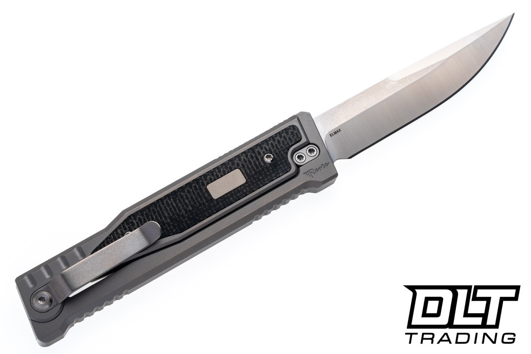 Reate EXO-OG - Drop Point Satin Elmax Blade - Bead Blast Titanium