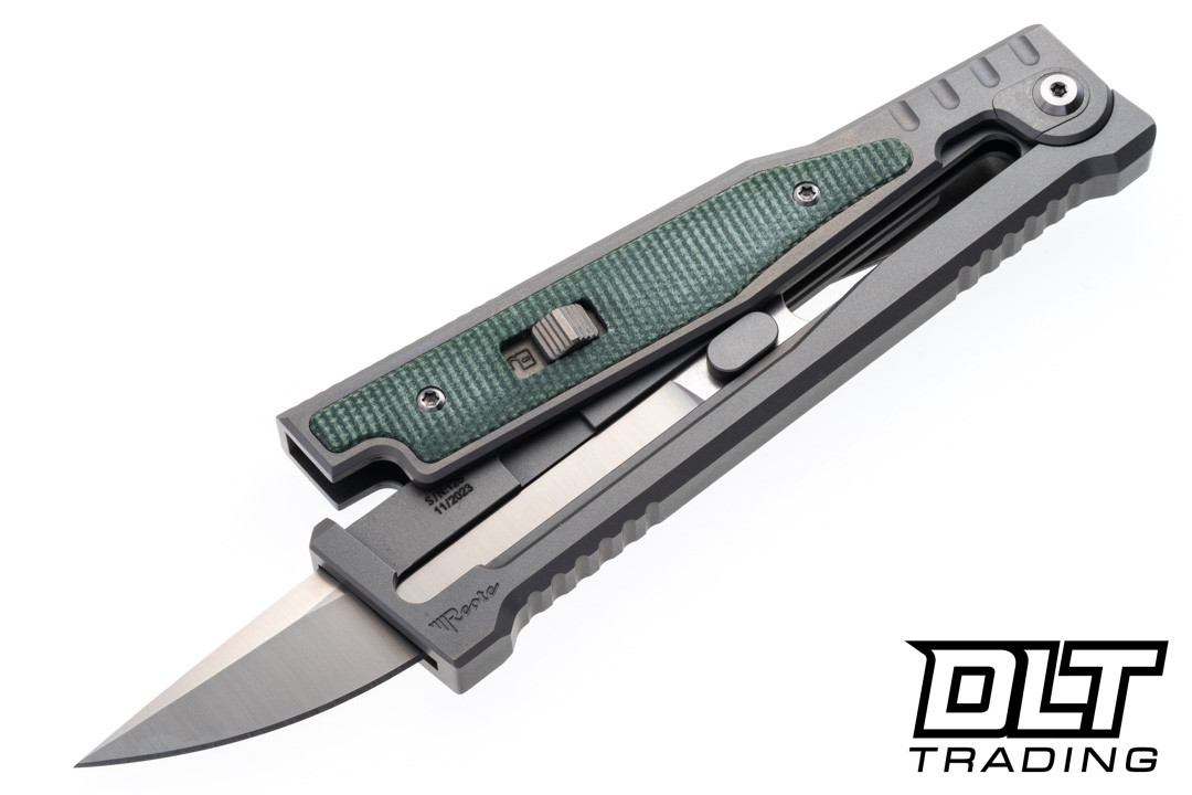 Reate EXO-OG - Drop Point Satin Elmax Blade - Bead Blast Titanium