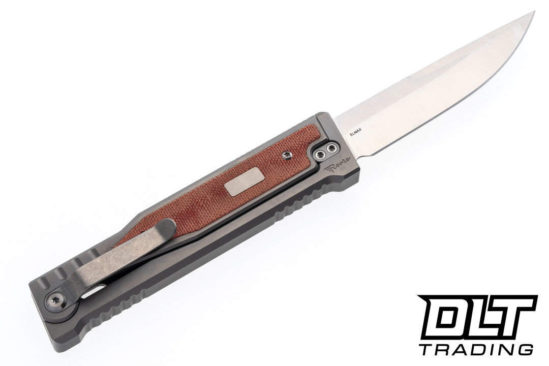 Reate EXO-OG - Drop Point Satin Elmax Blade - Bead Blast Titanium