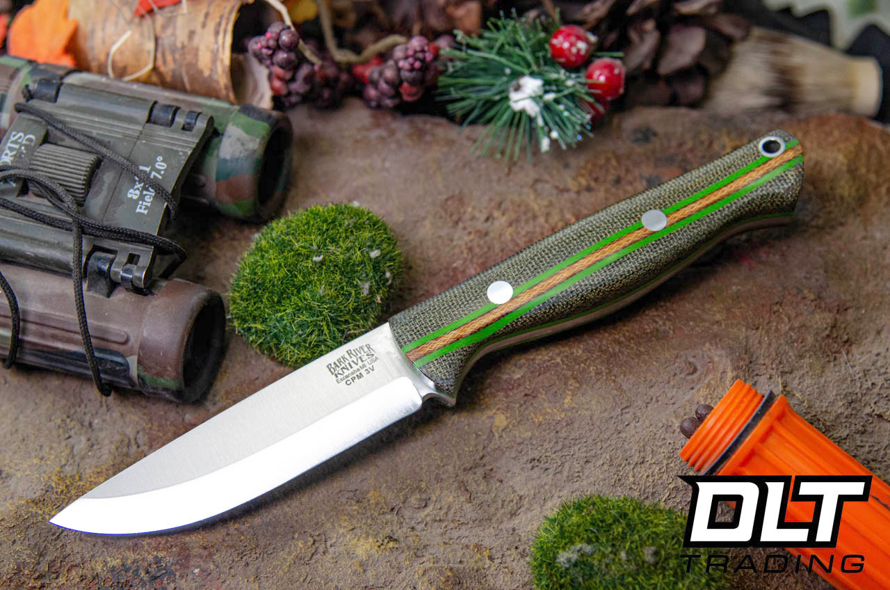 Bark River Gunny Scandi 3V Green Canvas Micarta - Thick Toxic