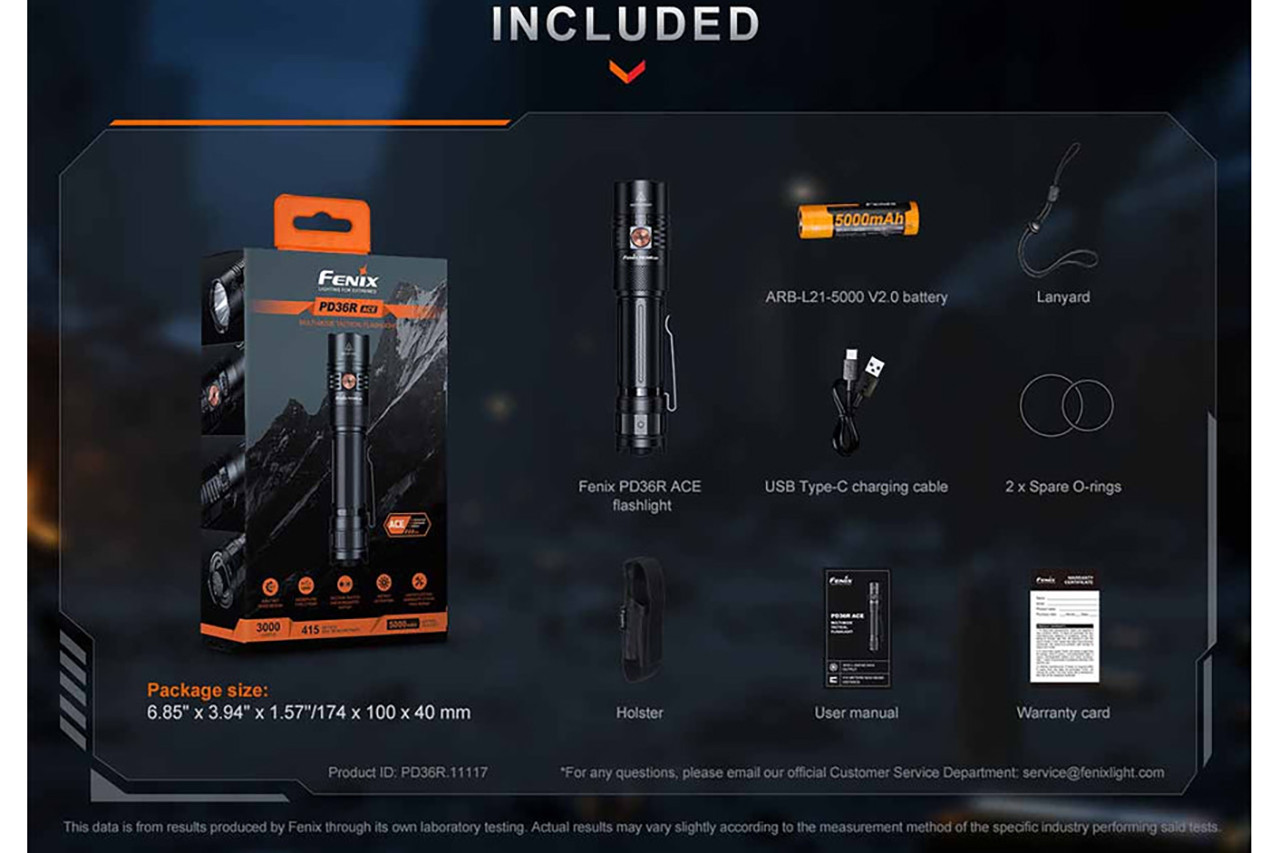 Fenix PD36R ACE Flashlight - Black - DLT Trading