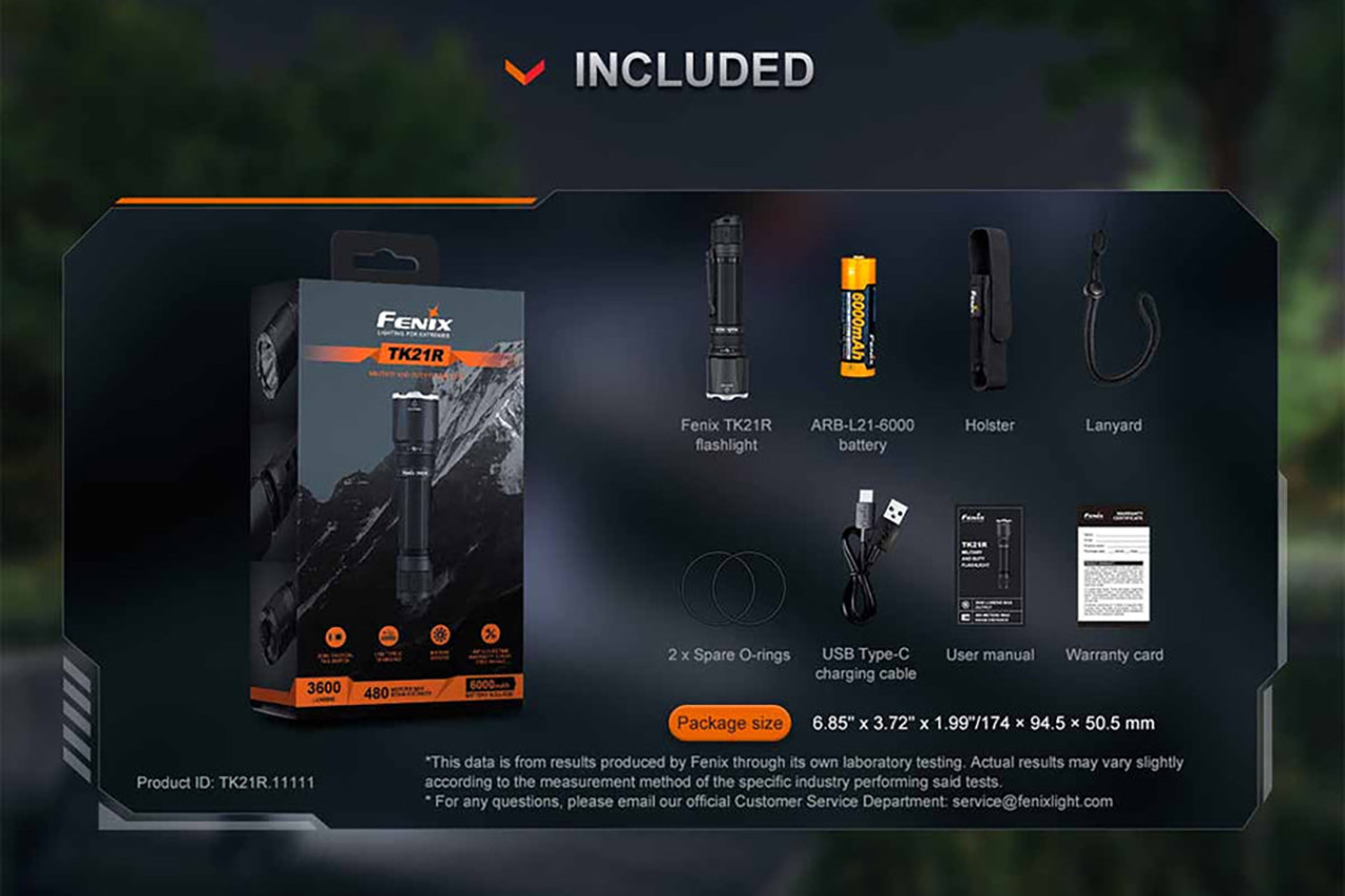 Fenix TK21R Rechargeable Tactical Flashlight - Black Matte - DLT