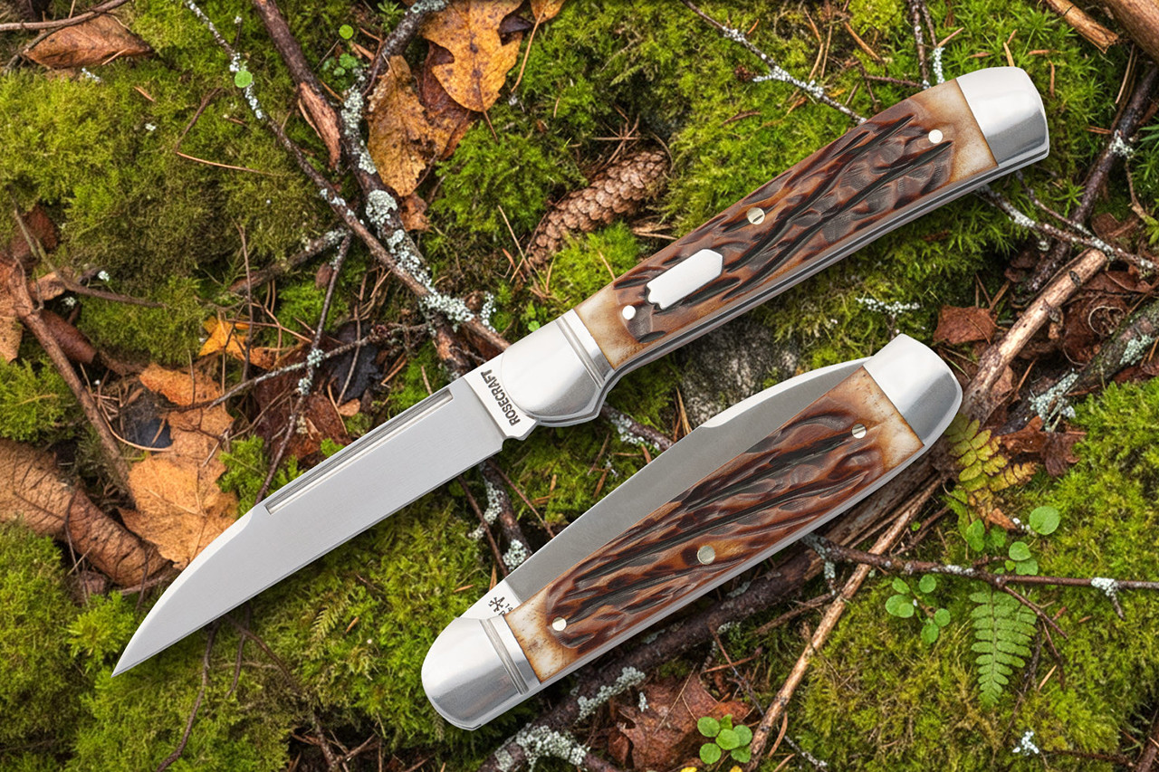 【Roberts & Belk】 【純銀ハンドル】ロココ ティーナイフ RoseCraft Blades Snake River Copperhead - Dapper Jigged Bone