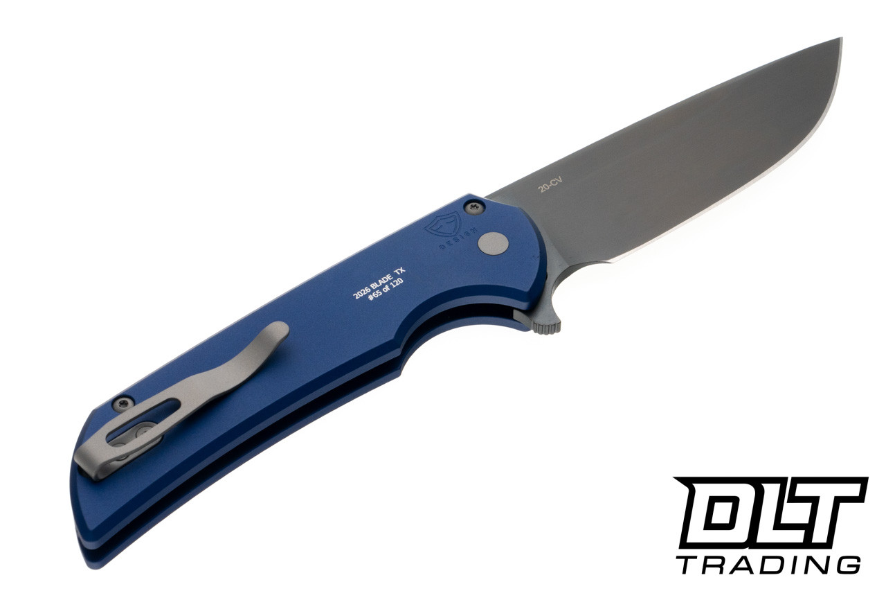 Pro-Tech Mordax - Navy Handle - Smoky Grey DLC 20CV Blade - White