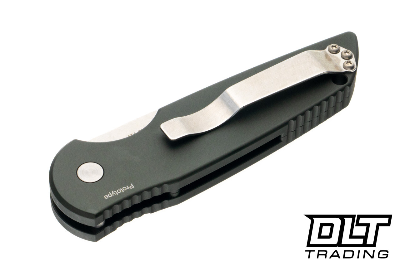 Pro-Tech TR-3 - Green Grooved Handle - Stonewashed Blade - Mosaic