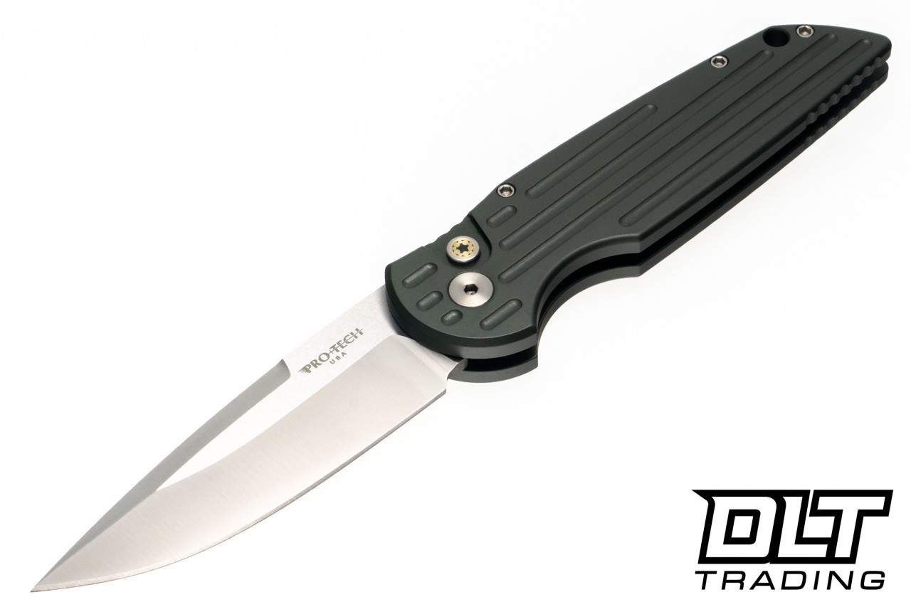 Pro-Tech TR-3 - Green Grooved Handle - Stonewashed Blade - Mosaic