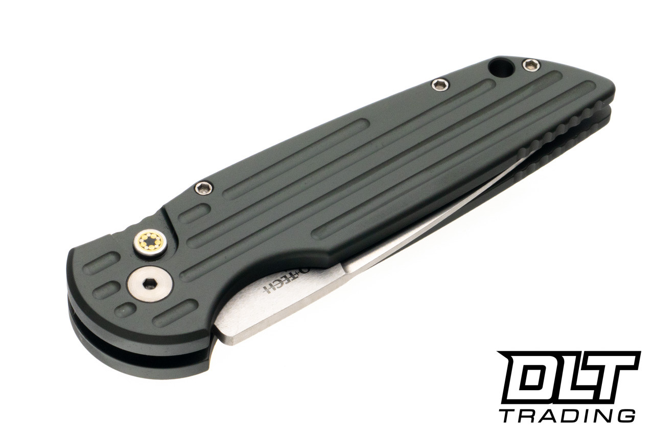 Pro-Tech TR-3 - Green Grooved Handle - Stonewashed Blade - Mosaic