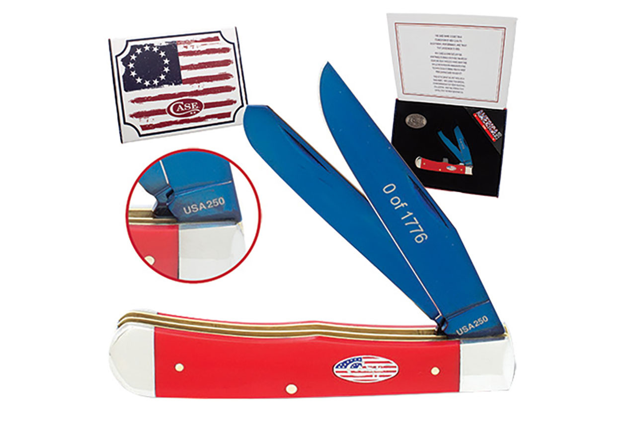 Case 250th Smooth Red Synthetic Trapper in Patriotic Cigar Box