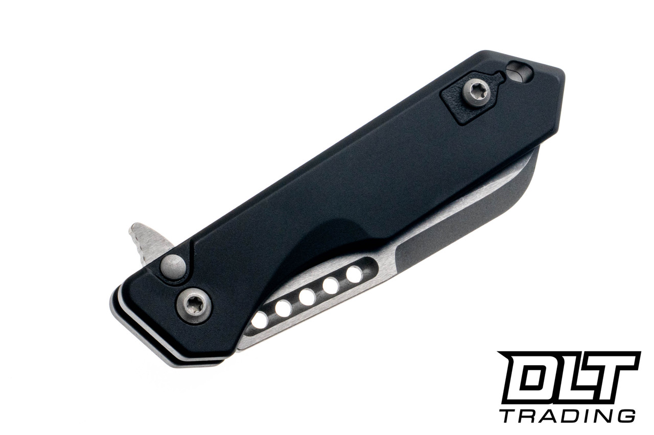 Heretic Jinn Button Lock - Black Aluminum - Wharncliffe Battleworn