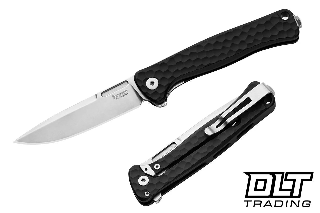 LionSteel Emmet - Black Hammertone Aluminum - Stonewashed Hammertone MagnaCut Blade
